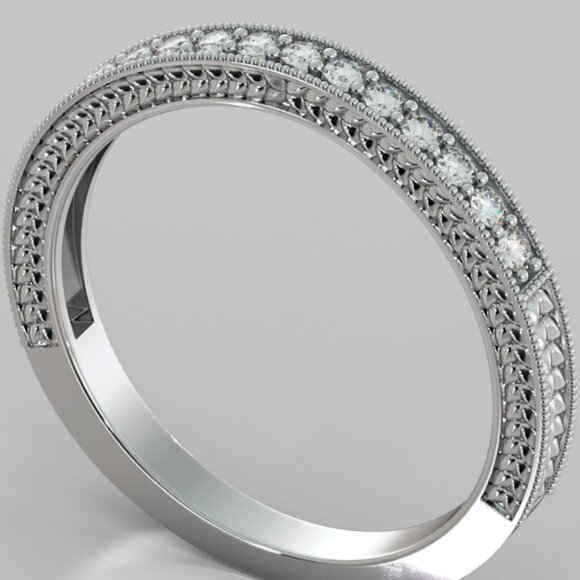 Agape Round Cut- 14k White Gold Beaded Wedding Band- Size 7 - Picture 4 of 4